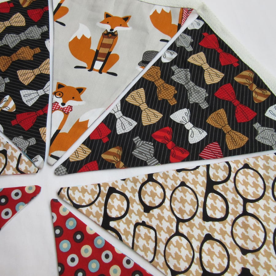 Large Cotton Bunting - Reversible Retro Mr Fox with Bow Ties & Santa on Holiday