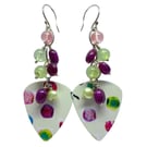Recycled Plectrum Waterfall Earrings with Rubies, Pearls and Jade - Craft Drop
