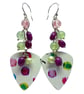 Recycled Plectrum Waterfall Earrings with Rubies, Pearls and Jade