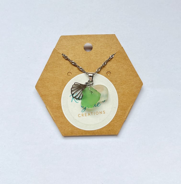Port Isaac Stacked Sea Glass & Shell Pendant Necklace 