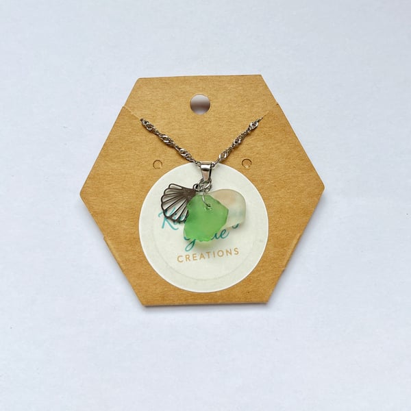 Port Isaac Stacked Sea Glass & Shell Pendant Necklace 