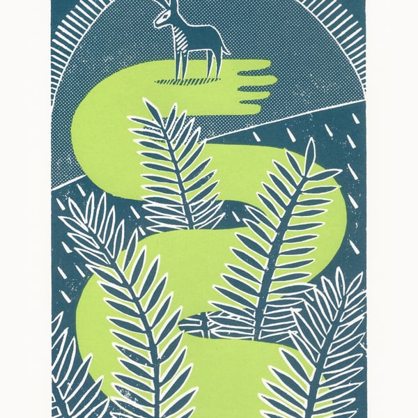 The Donkey Garden No.1 2-colour A4 linocut screenprint