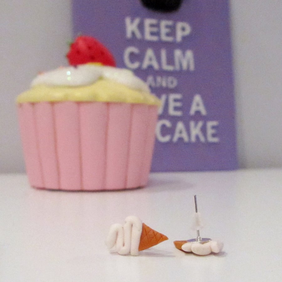 Retro classic Ice Cream Cone earrings Quirky, fun, unique, handmade novel