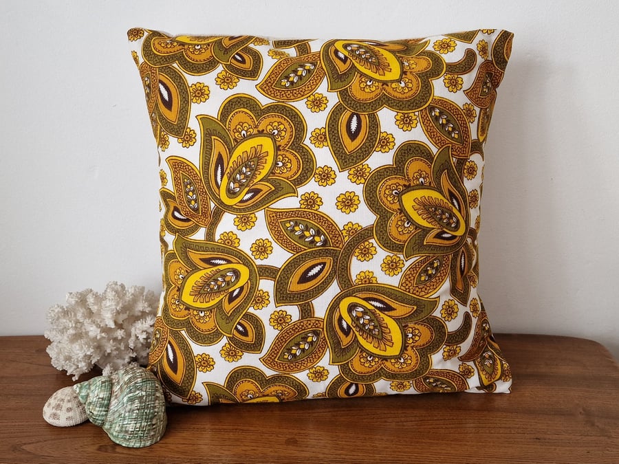 Handmade paisley pattern envelope cushion cover vintage 1960s 1970s fabric