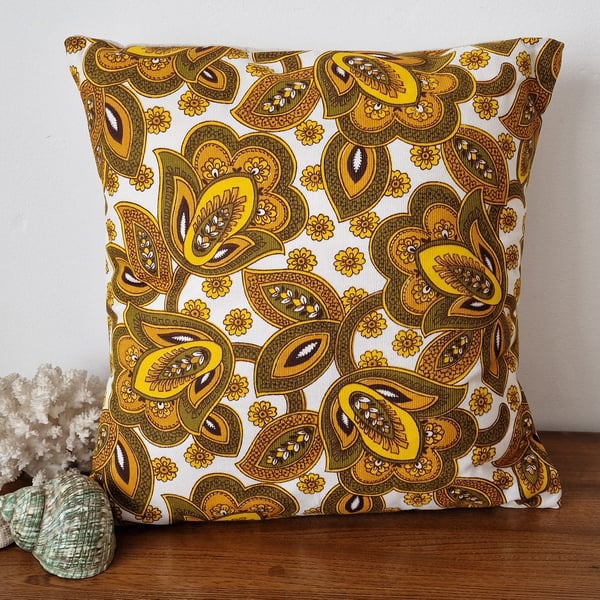 Handmade paisley pattern cushion cover vintage 1960s 1970s fabric envelope