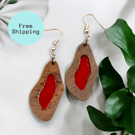 Unique Handcrafted Red Resin Walnut Brown Earrings - Lightweight and Stylish