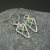 Hammered Sterling Silver Arrowhead Earrings with Light Green Faceted Glass Beads