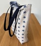 Long handle tote bag, shopping bag, starfish print lined with blue gingham - Image 2