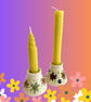 FLORAL CERAMIC CANDLE HOLDERS WITH HAND ROLLED BEESWAX CANDLES