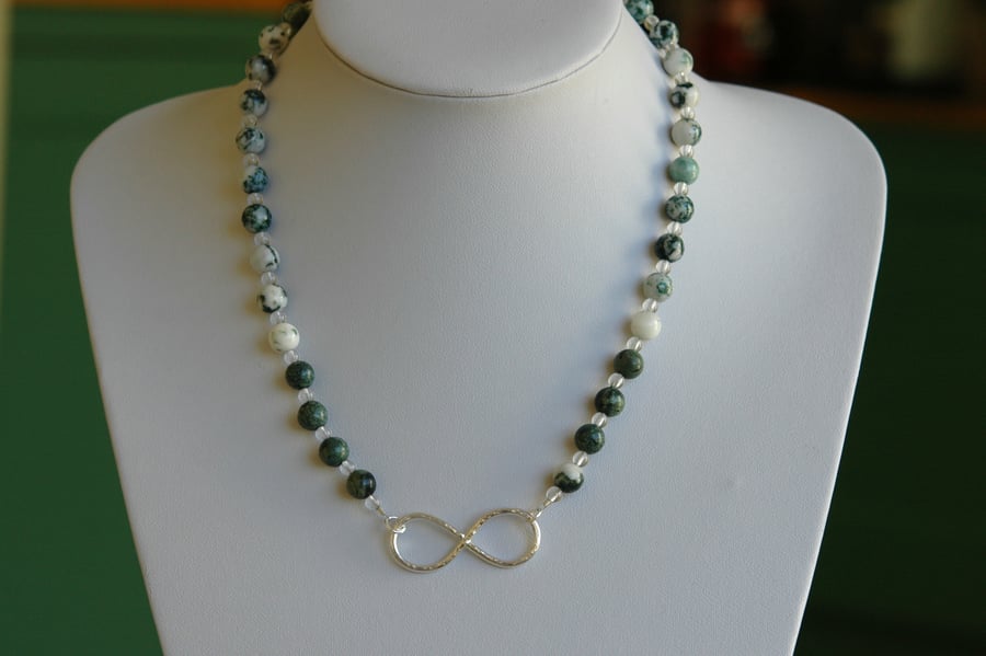 Sterling Silver Infinity Necklace with Moss Agate and Kambaba Jasper