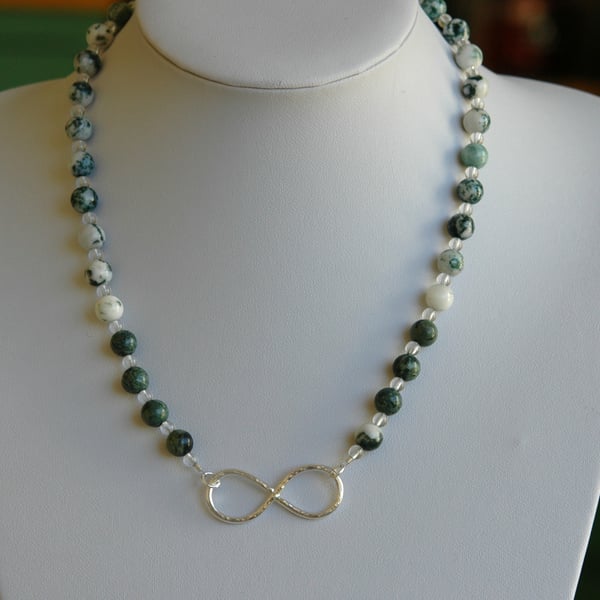 Sterling Silver Infinity Necklace with Moss Agate and Kambaba Jasper