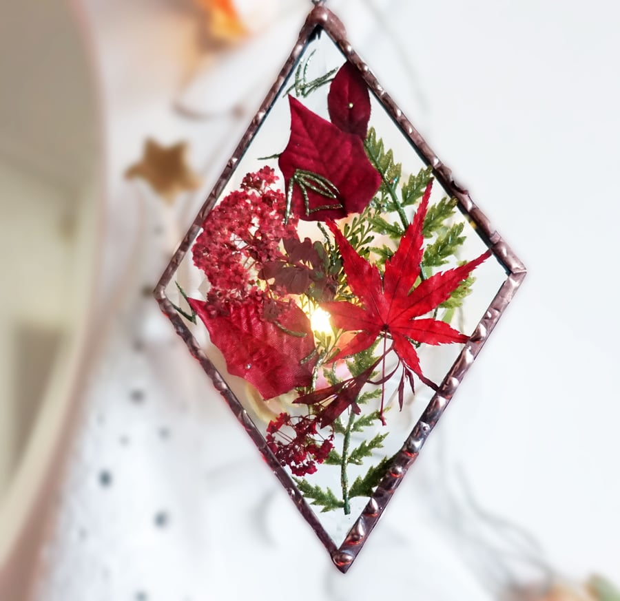 SALE Stained Glass Suncatcher diamond bevel glass..  Wall Hanging Heirloom Gift