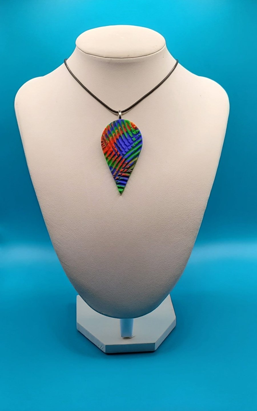 Polymer clay pendant - unique handmade necklace - teardrop costume jewellery