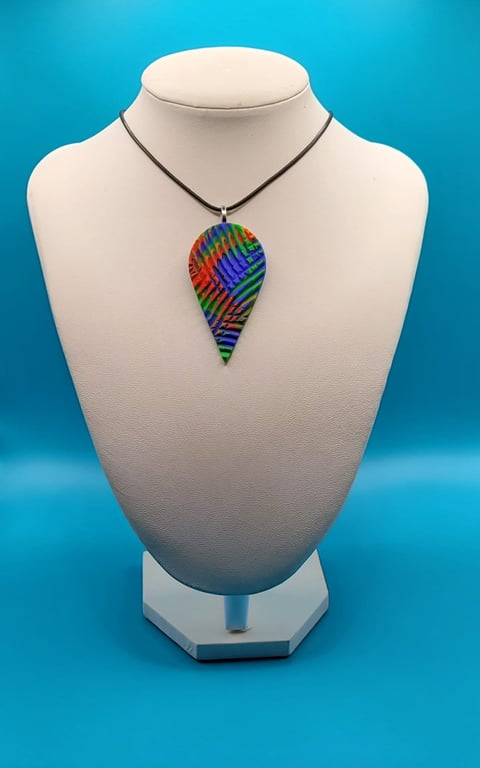 Polymer clay pendant - unique handmade necklace - teardrop costume jewellery