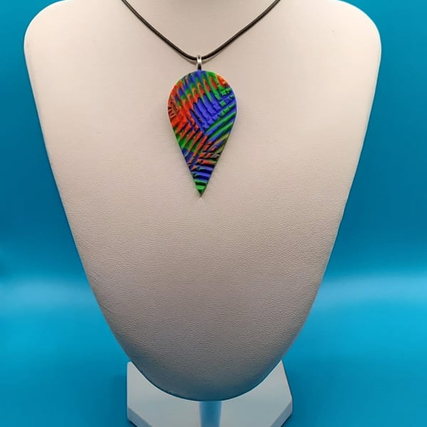 Polymer clay pendant - unique handmade necklace - teardrop costume jewellery
