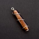 Wire Wrapped Pendant Bead. Long Silver Foiled Focal Bead. Classy Bronze & Silver