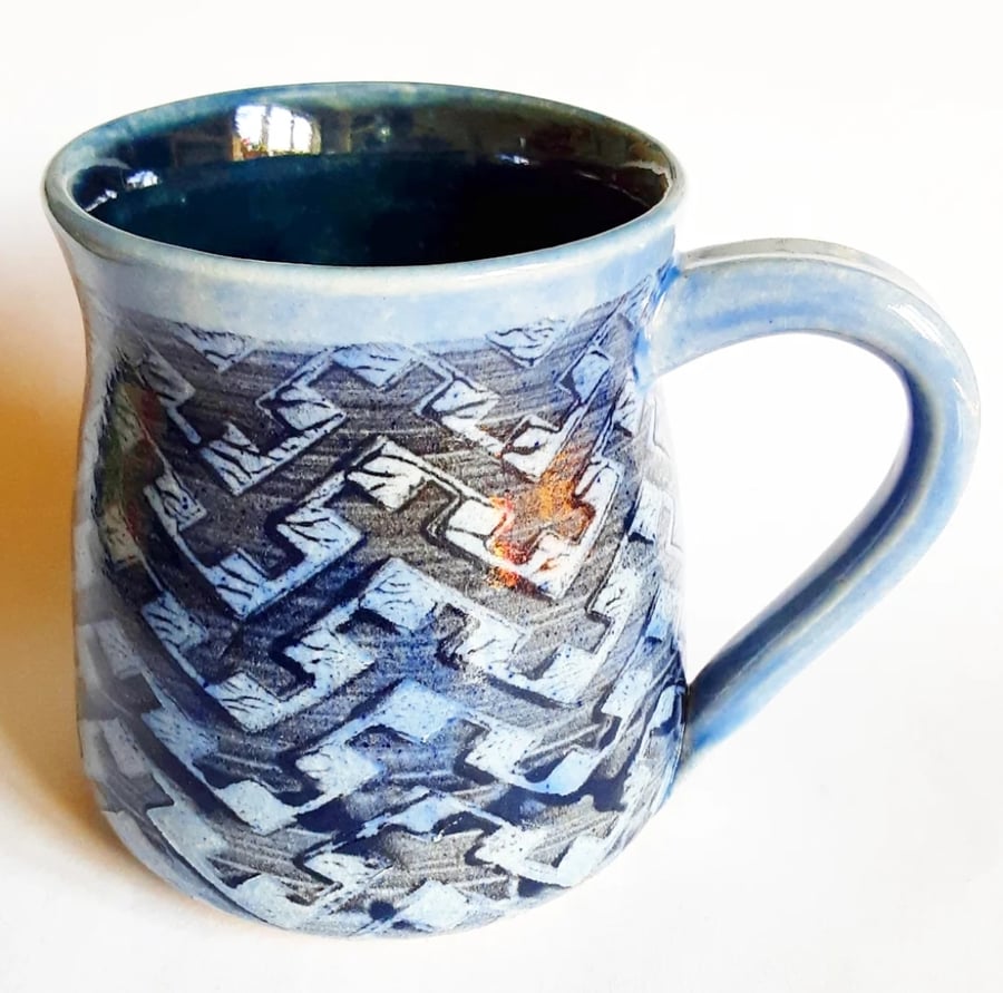 Blue Patterned Mug - Hand Thrown Stoneware Ceramic Mug