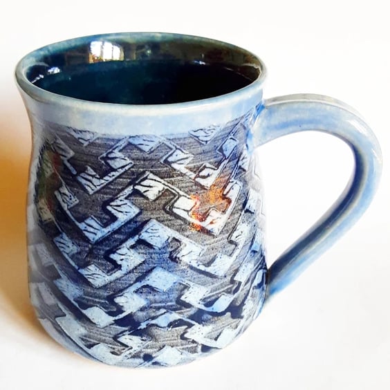 Blue Patterned Mug - Hand Thrown Stoneware Ceramic Mug
