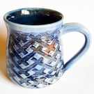Blue Patterned Mug - Hand Thrown Stoneware Ceramic Mug