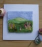 Handmade needle felted Hillside flowers greetings card