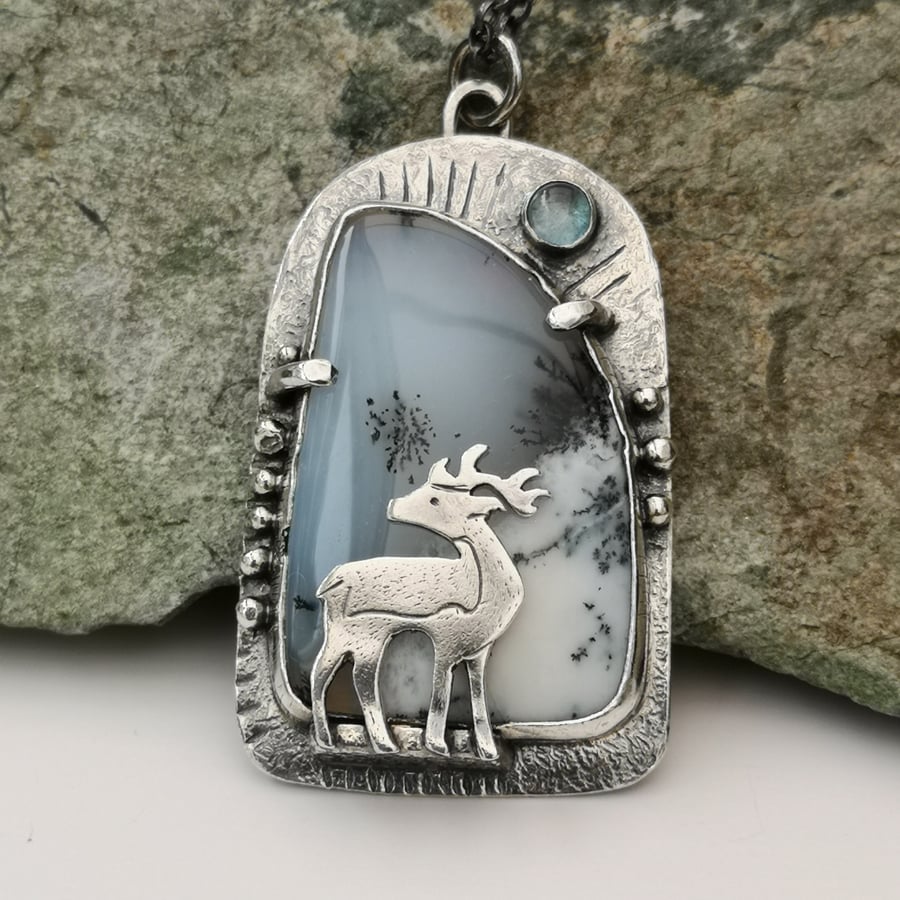 Pictish Stag Pendant with Dendritic Opal