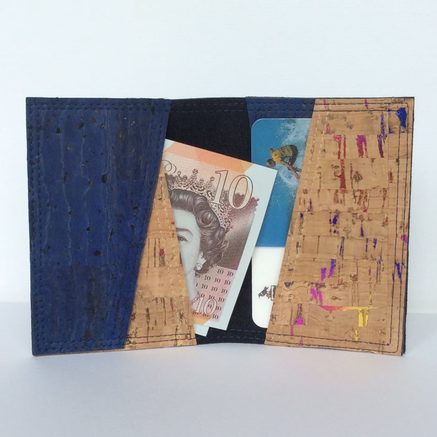 Card holder, blue cork fabric