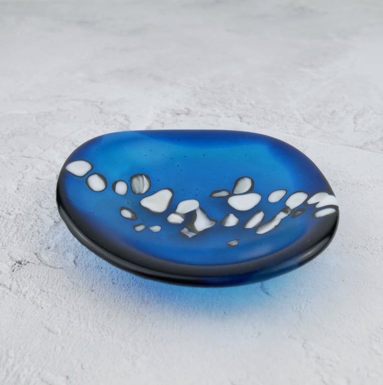 Glass Ring Dish in Deep Sea Blue