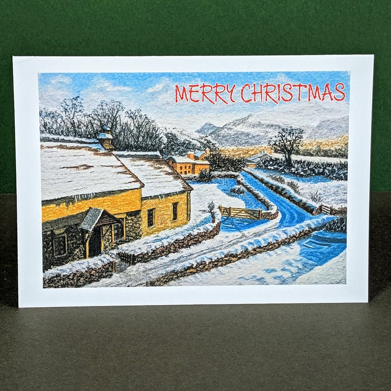 Winter in the Village Art Card: Blank or Personalised A6-Size Greetings Card