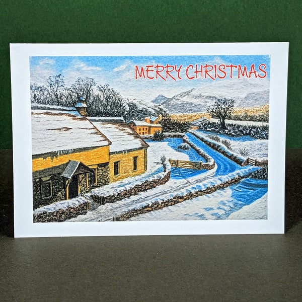 Winter in the Village Art Card: Blank or Personalised A6-Size Greetings Card