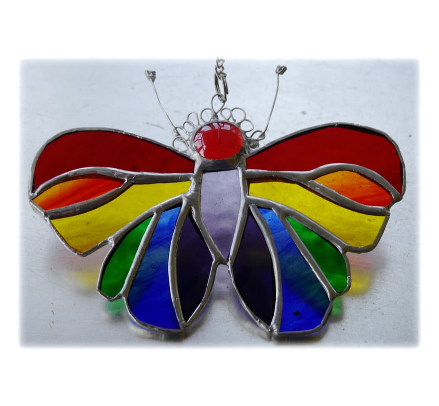 Butterfly Suncatcher Stained Glass Rainbow Handmade 094