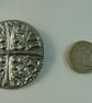 Long Cross Coin pewter brooch - Image 2