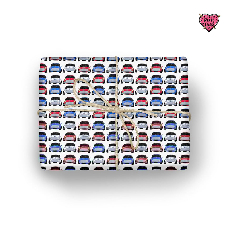 Classic mini Gift wrap, car wrapping paper, vehicle gift wrap, novelty print gif
