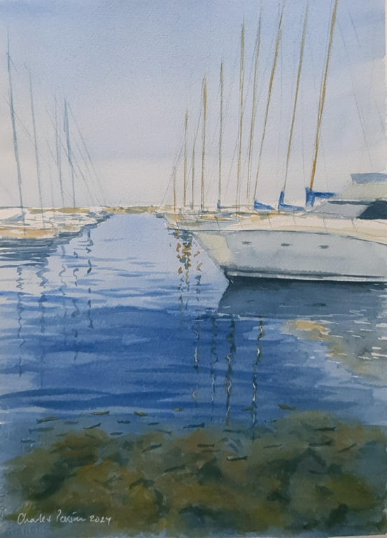 Yachts in Harbour Sun . Original Watercolour 11x15 inches. UNFRAMED