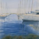 Yachts in Harbour Sun . Original Watercolour 11x15 inches. UNFRAMED