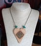 Pyrography Celtic knotwork folk heart pendant with upcycled beads