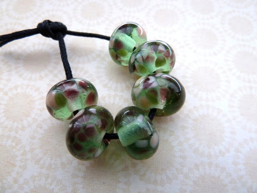 handmade lampwork green glass blossom beads