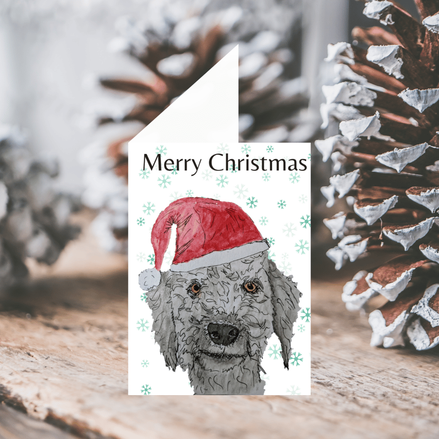 Bedlington Terrier Dog Christmas Card, poodle, labradoodle, dog lovers card