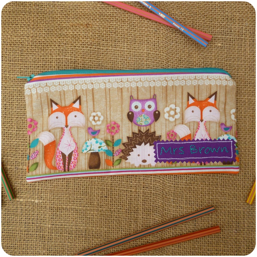 Personalised Woodland Critters Pencil Case (SKU00583)