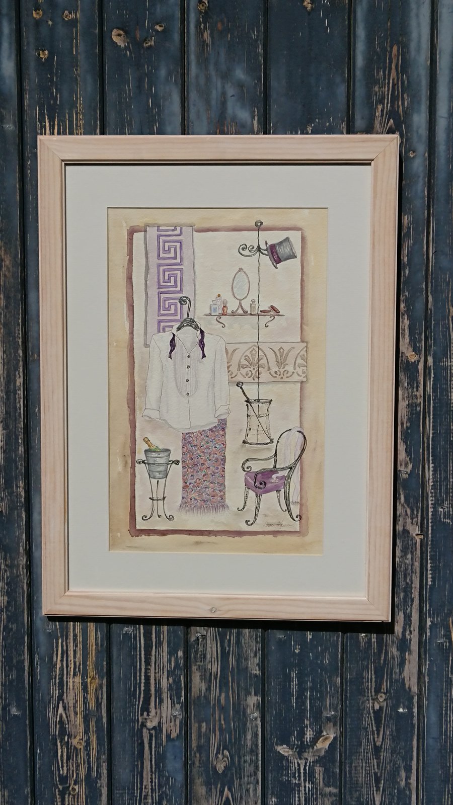 White shirt vintage inspired clothing original watercolour painting