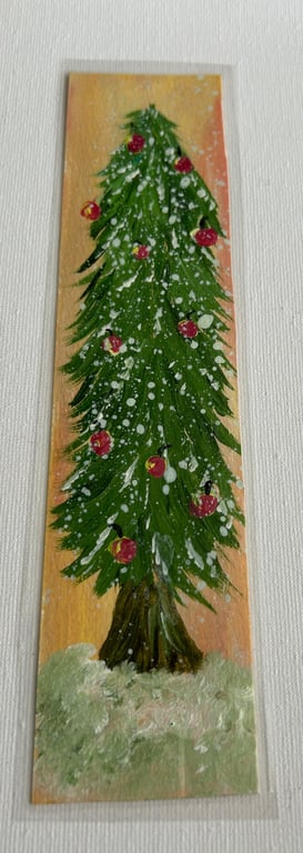 Handmade bookmark original floral artwork. Double sided hot. Christmas tree