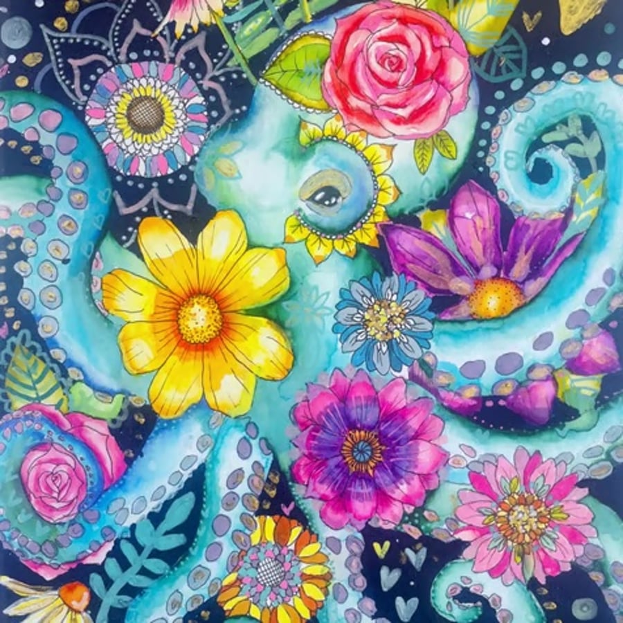Octopus and Flowers Original Art