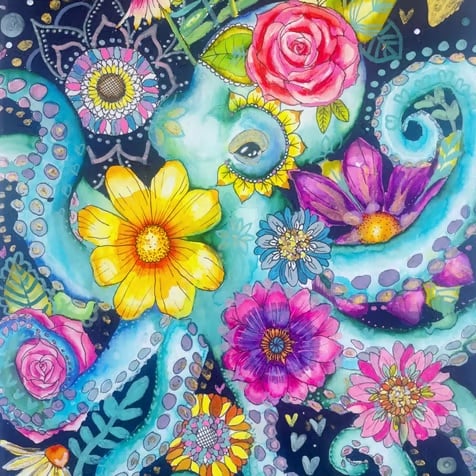 Octopus and Flowers Original Art