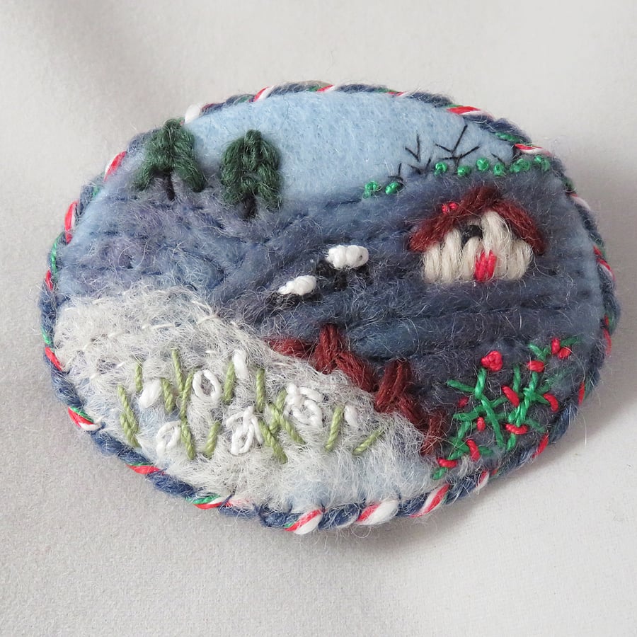 Winter Sheep - embroidered and felted