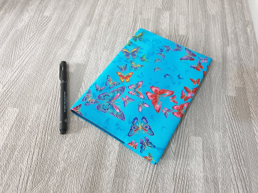 Blue Butterfly Fabric Book Cover with A5 notebook