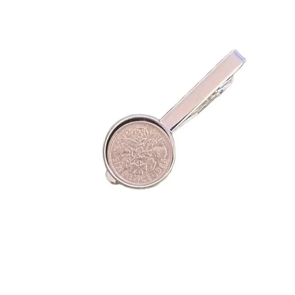 1966 Sixpence Coin Tie Grip Clip
