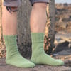 Hand knit men's socks, sheep wool, handmade light green autumn winter chunky