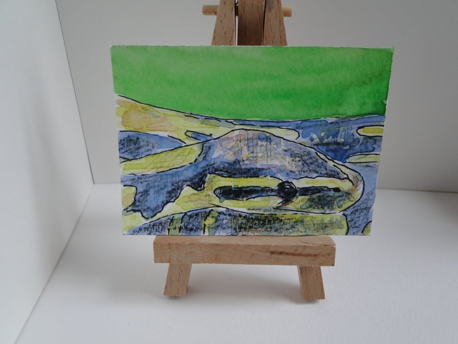 ACEO Art Snake Original Watercolour and Ink Painting 