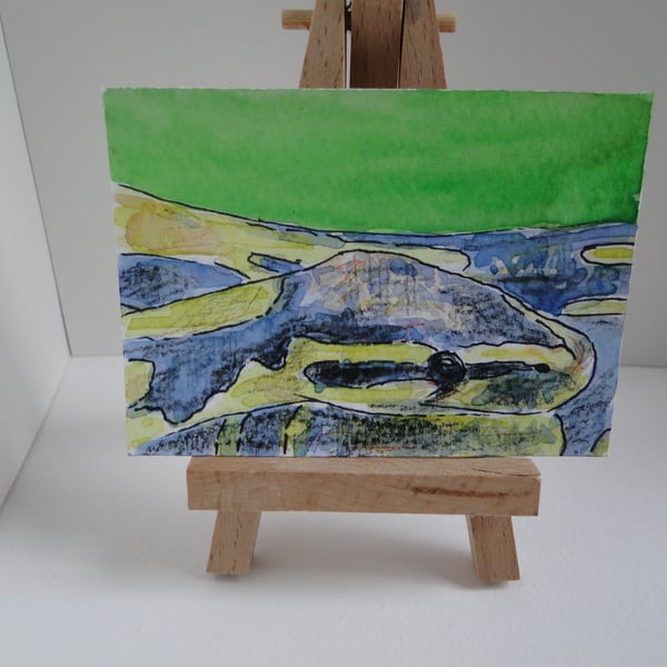 ACEO Art Snake Original Watercolour and Ink Painting 