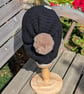 Black Crochet Beanie Hat with decorative flowers  - Image 3