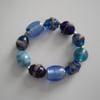 Elasticated Chunky Blue Glass Bracelet 